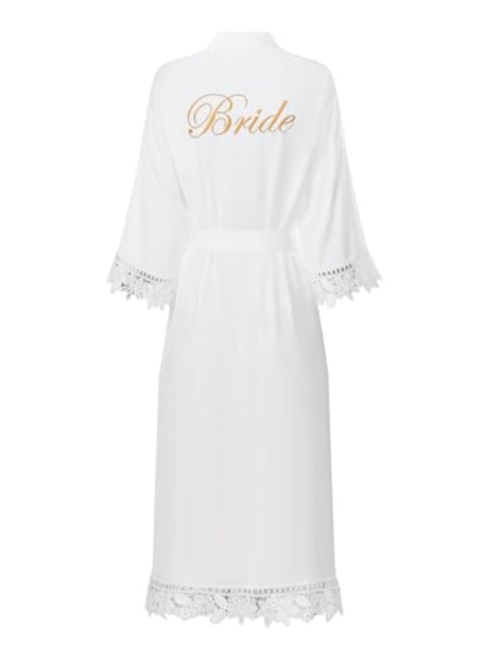 Lace Trim Satin Kimono Bridal Robe Long Getting Ready Wedding Robe